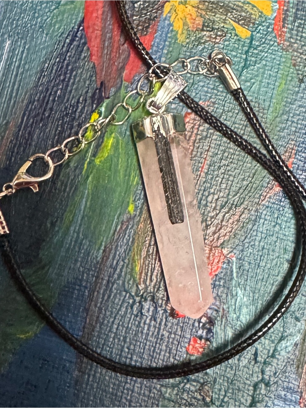 Rose Quartz with tourmaline Point Pendant Necklace